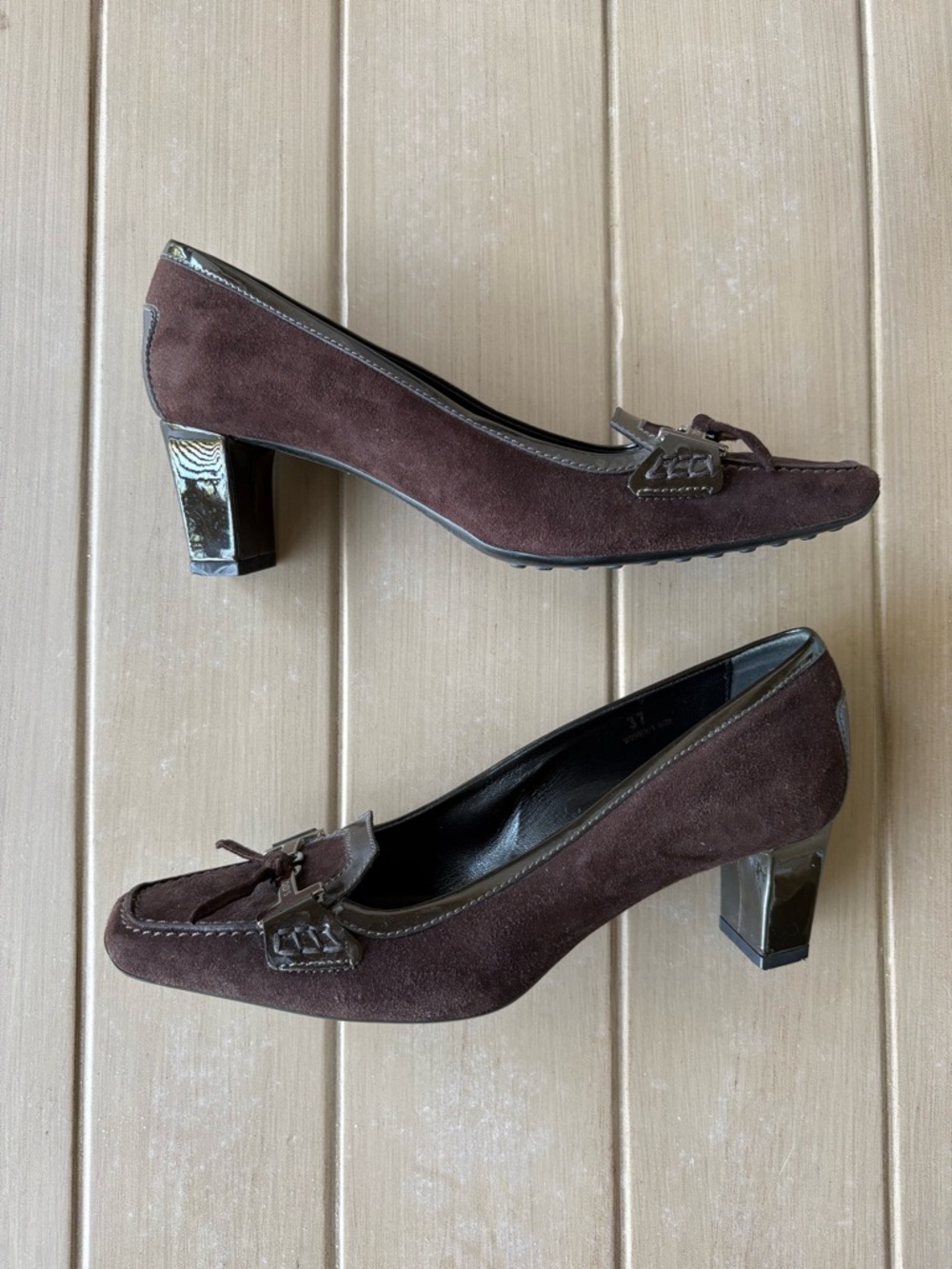Tod's Timeless Classic Brown Suede Block Heel Loafers With Logo. Women’s EU 37 - Picture 2 of 16
